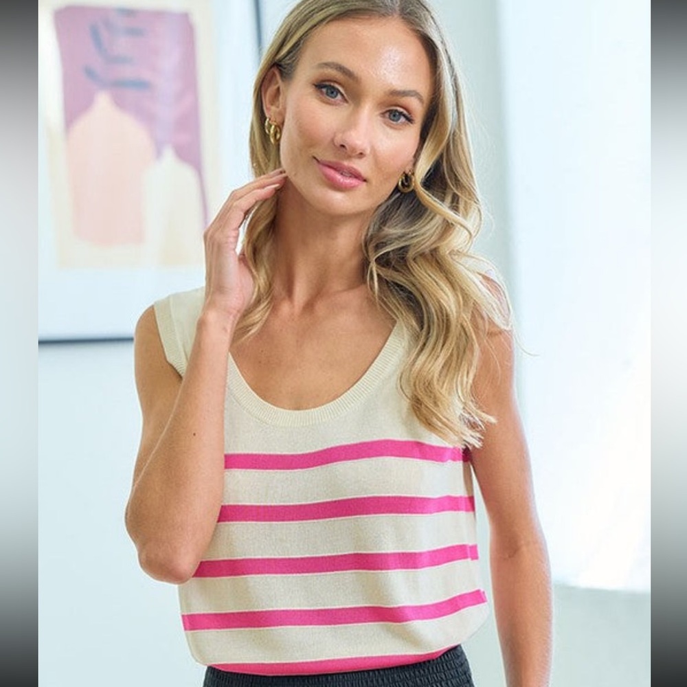 Striped Sleeveless Knit Top in pink